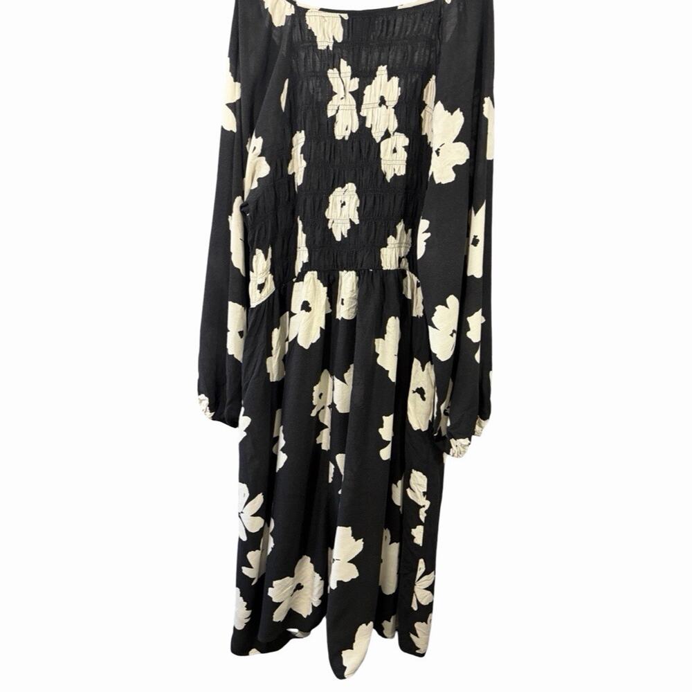Ava and Viv 3x Black White Floral Dress Flowing Sleeves Ankle Length